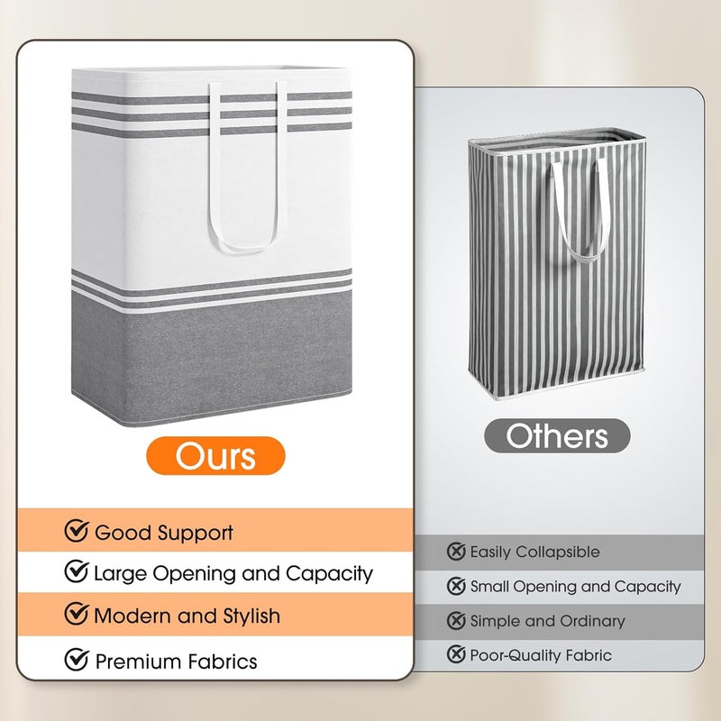 EpicTotes 2 Pack Large Home Laundry Basket, Laundry Hamper, Freestanding Waterproof Dirty Clothes Bag, Tall Clothes Hamper - Extended & Reinforced Handles for College Dorm, Family (Light Grey/125L) - Image 5